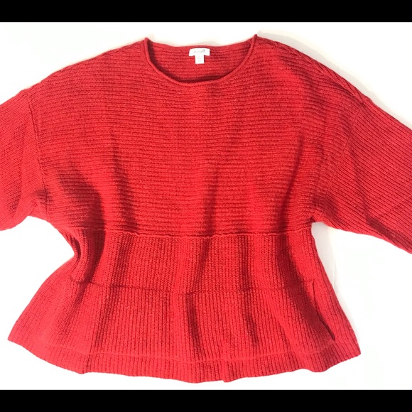 PURE JILL Red Kimono Sleeve Wool Linen Blend Oversized Knit Sweater Size XS - Picture 8 of 12